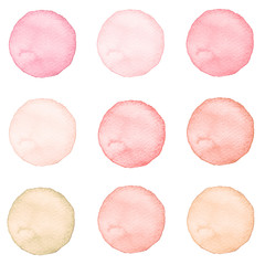 Watercolor circles collection pink colors. Stains set isolated on white background. Design elements