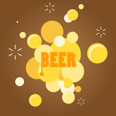 text and beer bubble on brown background. flat design.