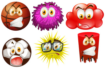 Different types of objects with facial expressions