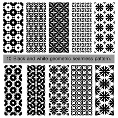 Collection of black and white geometric seamless pattern.