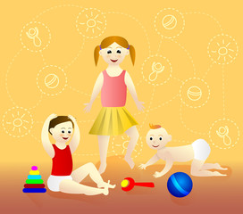 Children happy cartoon playing.