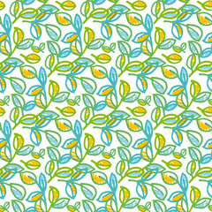Tender spring foliage seamless vector pattern in hand drawn shab