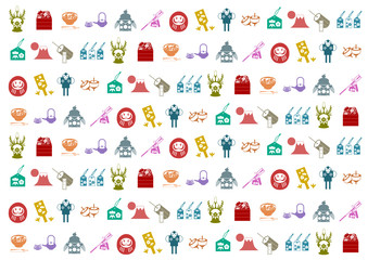 日本のお正月文化模様の背景イラスト