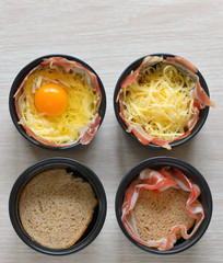 fried eggs in a porcelain pan