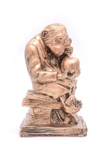 Obraz premium figurine monkey with skull, atheism concept, isolated on white