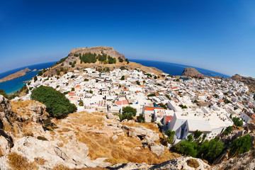 Beautiful cityscape of antique Lindos in Greece