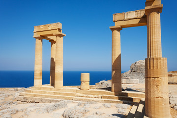 Fototapeta premium Lindos Acropolis ruins with columns and portico