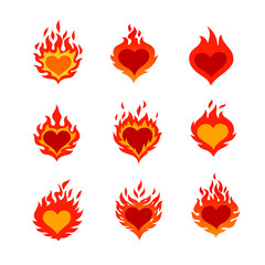 fired heart icons set