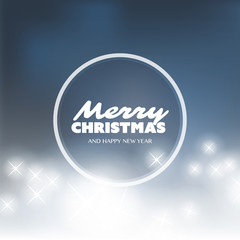 Merry Christmas - Colorful Modern Style Happy Holidays Greeting Card Design with Round Transparent Label on Sparkling Bright Blurred Background