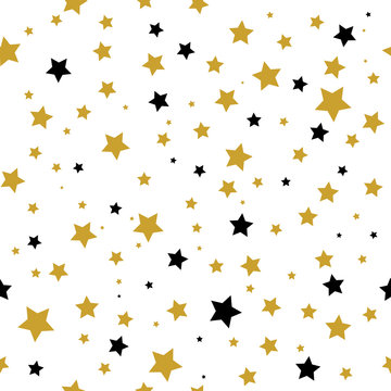 Seamless pattern with gold and black stars