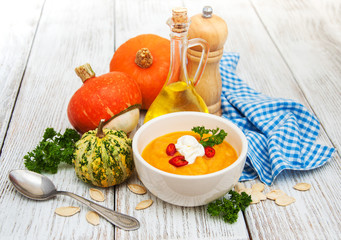 Pumpkin soup with fresh pumpkins