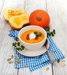 Pumpkin soup with fresh pumpkins