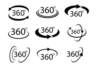 Collection of Angle 360 degrees sign icon, Geometry math symbol