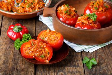 Sweet pepper stuffed with vegetables.