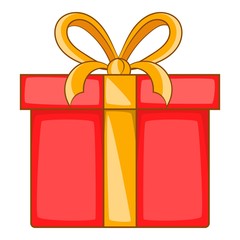 Christmas box with yellow bow icon. Cartoon illustration of Christmas box vector icon for web design