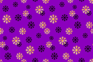 Seamless Christmas and New Year pattern.Vector abstract background with golden, black snowflakes.