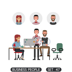 Scenes of people working in the office. Interior office. White background. Business people set. Vector illustration 
