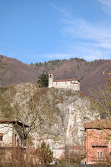 Fototapeta na wymiar The Rocca in country Nozza with Medieval Church