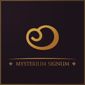 Gold Round Logo. Mysterious Sign For Your Design. Vector Floral Symbol