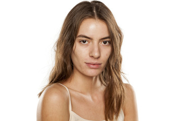 Fototapeta premium young beautiful woman with long hair and without makeup