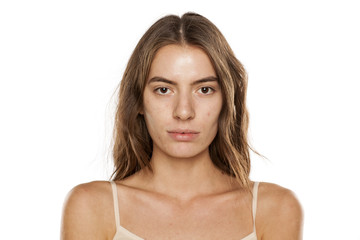 Obraz premium young beautiful woman with long hair and without makeup
