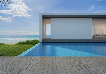 Empty wall and floor of luxury sea view pool villa - 3d rendering