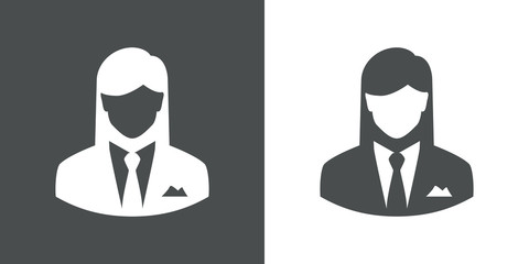 Icono plano silueta mujer de negocios gris y blanco