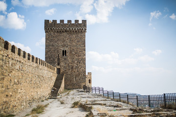 Fototapeta na wymiar Tower of Genoa fortress in Sudak Crimea