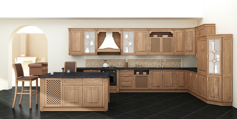 Kitchen interior 3D rendering
