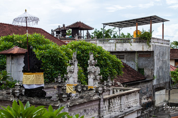 Typical houses and temple inside the town Padang Bai, Bali