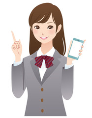 女子高生　スマホ　指差しポーズ