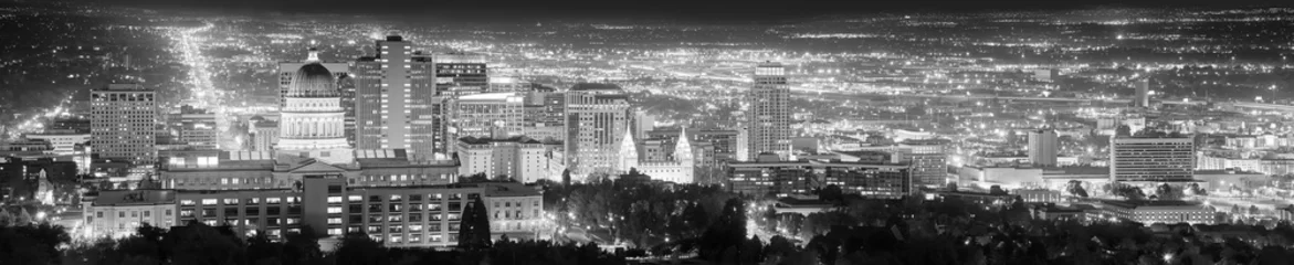 Poster Zwart-wit panoramische foto van Salt Lake City, VS. © MaciejBledowski