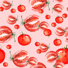 Vintage seamless pattern .  Vegetables, red tomatoes, cherry tomatoes, watercolor.
Bell pepper