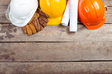hardhat and old leather gloves