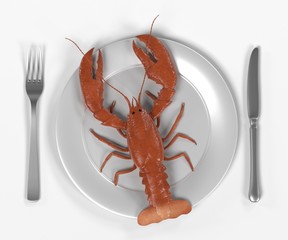 3d render of lobster on plate