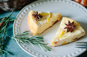 Winter breakfast on a wooden table cottage cheese casserole