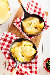 Meal of traditional Swiss raclette cheese