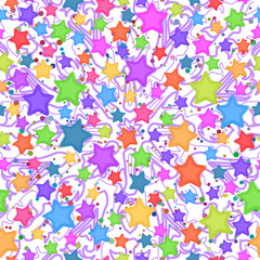 Seamless Pattern for Childish and Holiday Design, Colorful Stars and Abstract Background. Vector