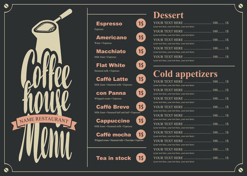 Fototapeta menu with price list for the coffee house with a pots