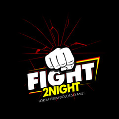 Modern professional fighting poster template logo design with fist. Isolated vector illustration.
