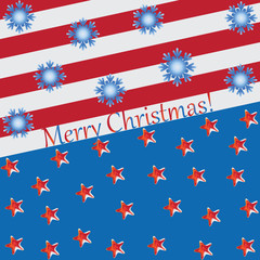 Obraz na płótnie Canvas Stars and snowflakes on blue and red background. Abstract composition with elements of American symbols. Design for greetings, holiday screensavers.
