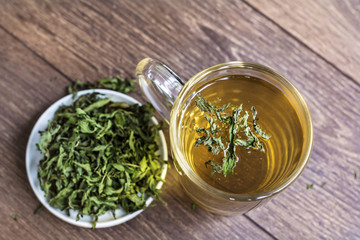 mint tea in a glass cup.Selective focus