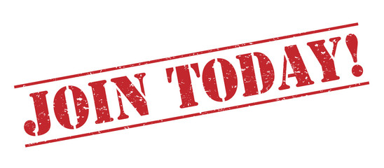 join today! red stamp on white background