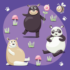 Bears, bee, plants and trace wild friend polar woodland