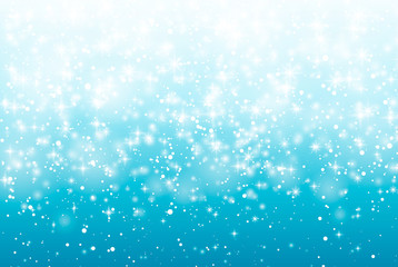 Falling snow on a blue background. Vector illustration 10 EPS. Abstract white glitter snowflake background. Vector magic Christmas eve snowfall.