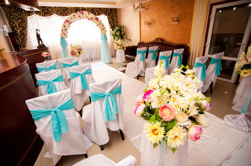 wedding ceremony decoration, wedding arch and chairs