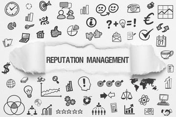 Reputation Management / weißes Papier mit Symbole
