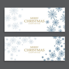 Christmas banners with blue snowflakes on white background