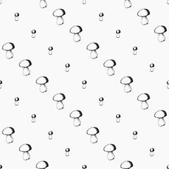 Hand drawn seamless pattern with mushrooms.