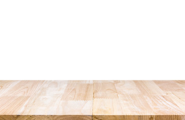 Wood table top on white background. can be used for display or montage your products. brown wood table.